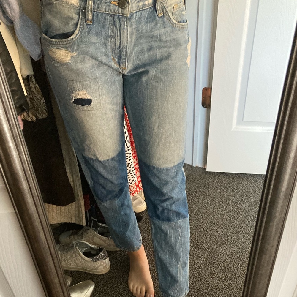 Joe's Jeans Two-Tone Distressed Straight Leg Jeans - Light & Dark Blue